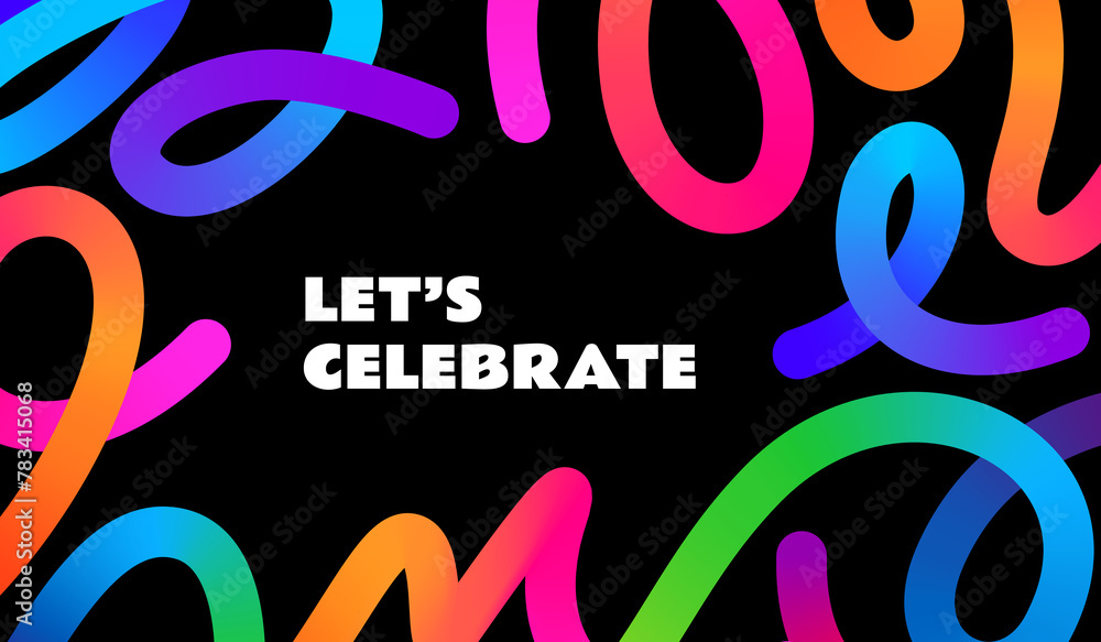 Poster Neon Colored Gradient 3D Lines. Color Curve Fluid Shapes. Doodle Vector Frame
