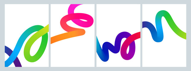 Abstract Holi Banners with Gradient Colored Curve Shape. Vector Posters with Waves.