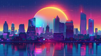 retro 90s japanese animation style cityscape with neon lights and futuristic elements nostalgia and pop culture concept digital illustration - obrazy, fototapety, plakaty