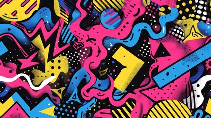 Obraz premium retro 90s style comics illustration pop art abstract crazy psychedelic pattern