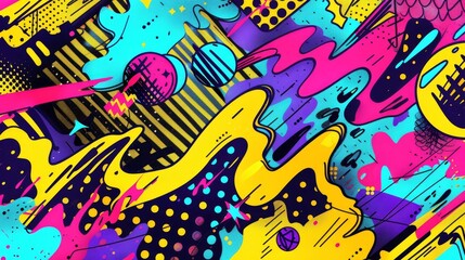 retro 90s style comics illustration pop art abstract crazy psychedelic pattern