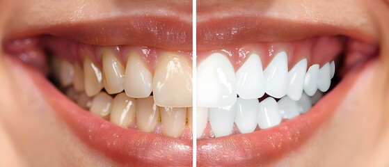 Smile Transformation: Pre & Post Teeth Whitening. Concept Dental Before/After, Smile Makeover, Cosmetic Dentistry, Teeth Whitening Results, Grinning with Confidence - obrazy, fototapety, plakaty