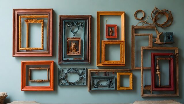 Frame of Colors: Close-Up of Different Sized Frames Filled with Vibrant Hues, Hanging in Harmony
