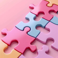 3D puzzle pieces connecting, minimal bright design, isolated, solving leadership, space for texts