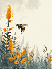 Golden Meadow Waltz, bee on flowers