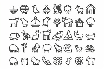 Farm and hunting animals, thin line icon set. Symbol collection in transparent background. Editable vector stroke. 512x512 Pixel Perfect. vector icon, white background, black colour icon