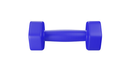 Blue rubberized dumbbell isolated on transparent and white background. Sport concept. 3D render