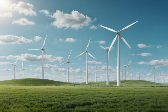 Wind turbines for the production of electricity. Renewable wind energy.