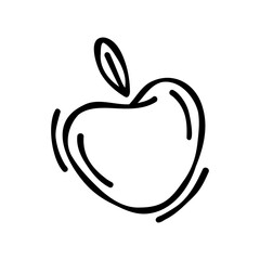 Doodle drawing of an apple isolated on white background, drawn by pen. Thumbnail for coloring the booking page. Vector illustration of vega fruit