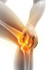 Visual aid for knee joint inflammation, can be used in medical textbooks., A woman's elbow with pain on a white background,