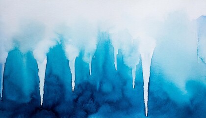 blue winter watercolor ombre leaks and splashes texture on white watercolor paper background painted ice frost and water for winter rain snow weather travel graphic resource for water wave by vita - obrazy, fototapety, plakaty