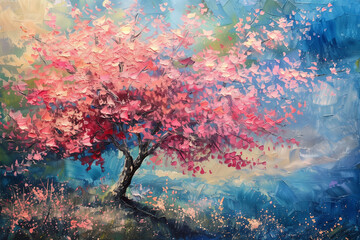Obraz na płótnie Canvas Vibrant Spring Blossom Under a Blue Sky: An Impressionist Painting