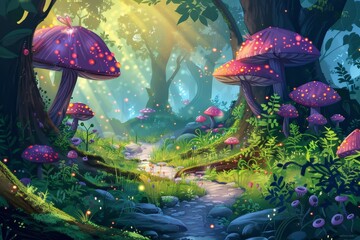 Enchanted Forest Path with Magical Mushrooms