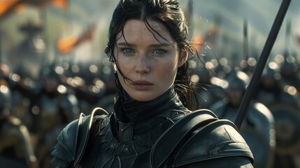 Determined Warrior Woman in Battle Armor
