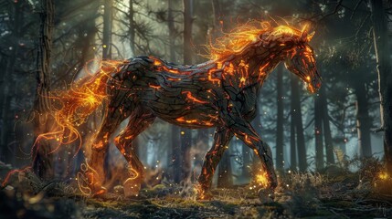 Mystical Fire Horse in Enchanted Forest