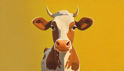 minimalistic cow cartoon illustration isolated on a yellow background