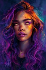 Fototapeta premium Vibrant Portrait of a Young Woman with Colorful Hair and Makeup