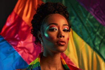 Portrait of a Young Woman with Rainbow Flag