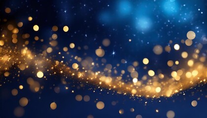 abstract background with gold stars particles and sparkling on navy blue christmas golden light...
