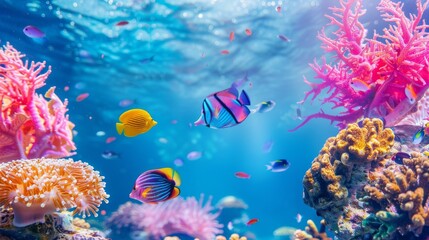 Fototapeta na wymiar Colorful Tropical Fish Swimming in Crystal-Clear Aquarium.