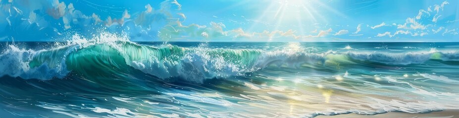 Sunlit Ocean Wave Crashing on a Sunny Day