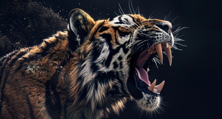 Fierce tiger roaring against a dark background