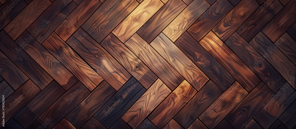 Poster wooden floor displaying a detailed diagonal pattern up close, showcasing its intricate design