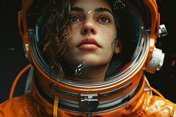 Young astronaut in space suit gazing into the cosmos