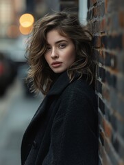 Young woman in urban setting looking over her shoulder