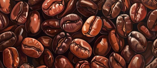 Abundant brown coffee beans piled up in a close-up view, showcasing their rich color and texture. - obrazy, fototapety, plakaty