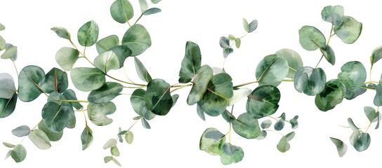 a pattern of Eucalyptus Branches on White Background