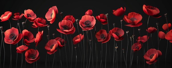 Elegant Red Poppies on a Dark Background