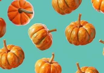 Floating Pumpkins on a Teal Background