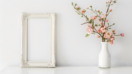 Flowers vase and vintage frame on white
Flowers vase and vintage frame on white

