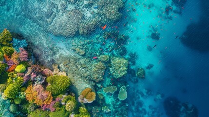 Fototapeta na wymiar Colorful Coral Reef and Marine Biodiversity from Drone View
