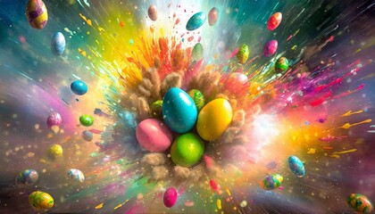 an artistic explosion of color frames the festive greeting happy easter capturing the vibrant...