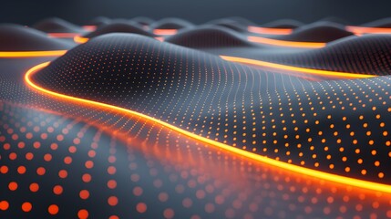 Fototapeta premium Illuminated Orange Waves with Dotted Patterns in a Mesmerizing Aesthetic Visual Experience