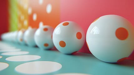 Colorful Abstract Art with White Spheres and Orange Dots on Gradient Background