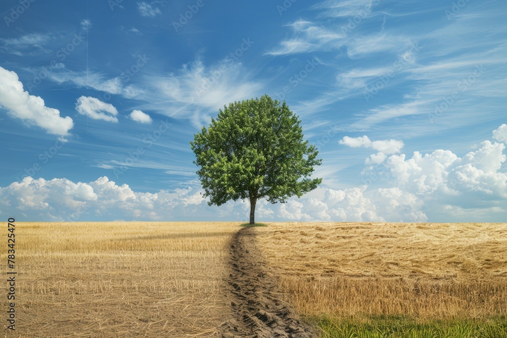 Aufkleber tree in drought concept. climate change and environmental problems. background with selective focus