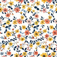 A tileable consistent colorful floral flower pattern, arranged in a regular, evenly spaced grid