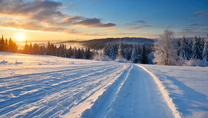 Fototapeta na wymiar winter landscape with sunrise