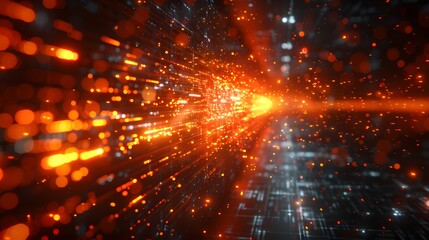 Obraz premium Vibrant Dynamic Light Particles Stream in Dark Space for Tech Visuals