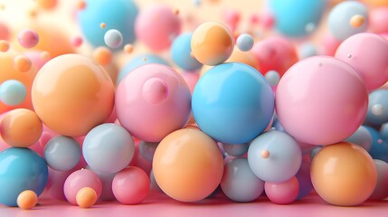 Fototapeta na wymiar Colorful 3D Spheres in Pink, Blue, Orange, and White with Glossy Texture