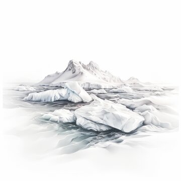 Minimalist digital artwork depicting the serene beauty of an arctic iceberg landscape, suitable for environmental themes.