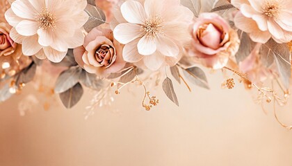 elegant floral background in peach blush gold accents top border