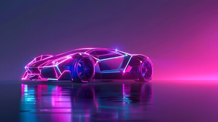 Generic abstract futuristic Glowing Concept Car neon wireframe banner with copyspace empty area