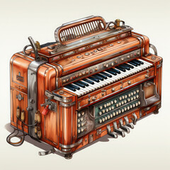 Watercolor harmonium, clipart Illustration, Generative Ai