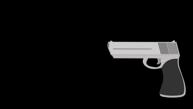 video animation firearm gun illustration shooting a bullet object. On a transparent background with zero alpha channel