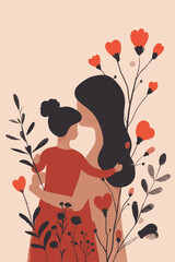 vector illustration with her kid flowers background