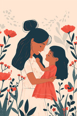 vector illustration with her kid flowers background